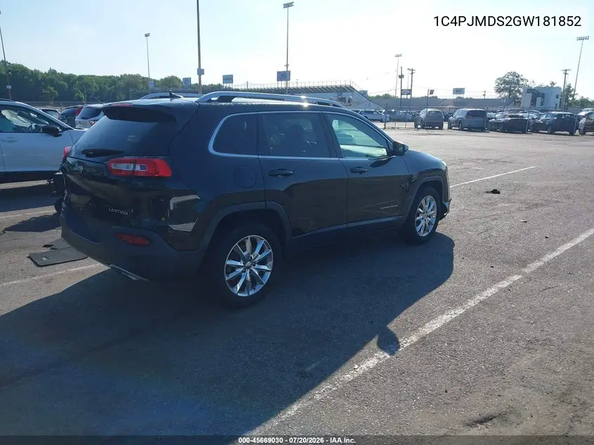 2016 Jeep Cherokee Limited VIN: 1C4PJMDS2GW181852 Lot: 45669030