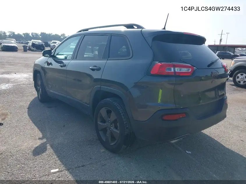 2016 Jeep Cherokee 75Th Anniversary VIN: 1C4PJLCS4GW274433 Lot: 45681403