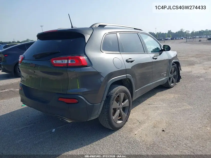 2016 Jeep Cherokee 75Th Anniversary VIN: 1C4PJLCS4GW274433 Lot: 45681403