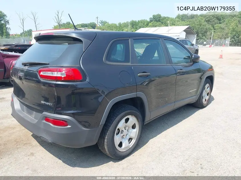 2016 Jeep Cherokee Sport VIN: 1C4PJLAB2GW179355 Lot: 45683059