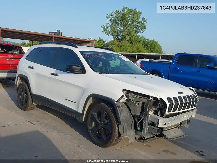 2017 Jeep Cherokee Altitude Fwd VIN: 1C4PJLAB3HD237843 Lot: 45654252
