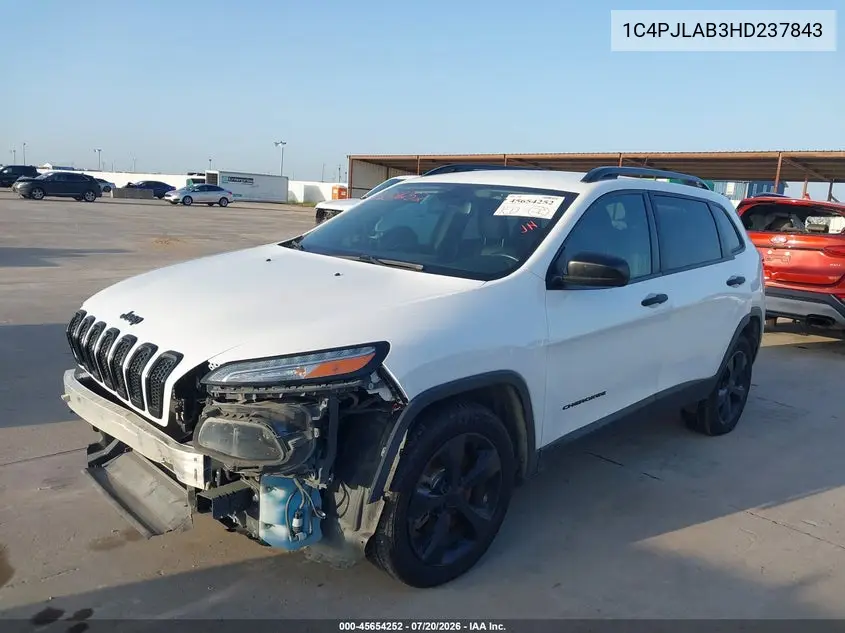 2017 Jeep Cherokee Altitude Fwd VIN: 1C4PJLAB3HD237843 Lot: 45654252