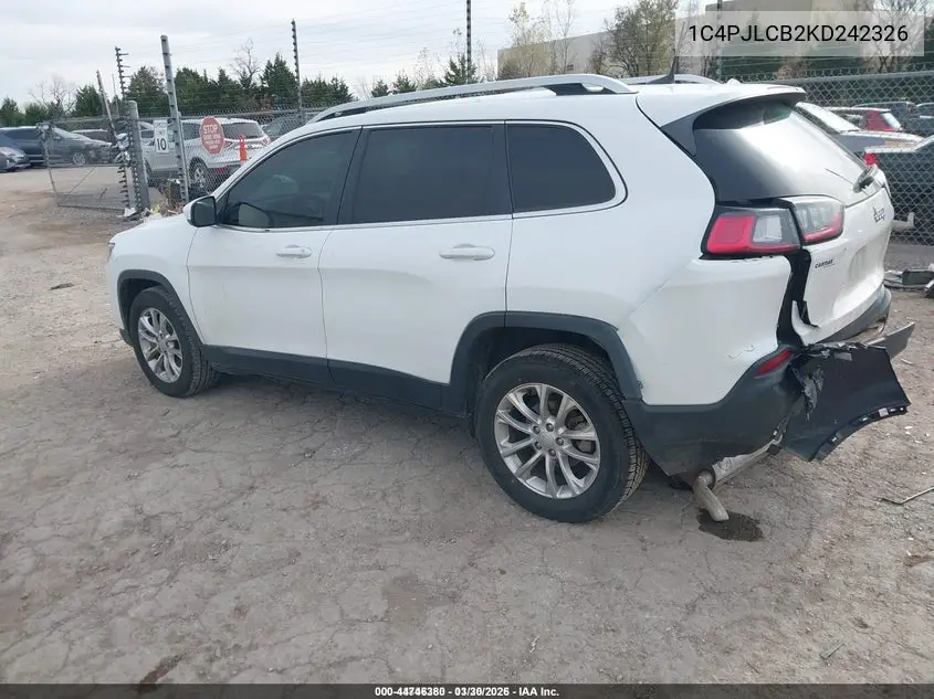 1C4PJLCB2KD242326 2019 Jeep Cherokee Latitude Fwd