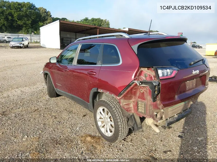 2019 Jeep Cherokee Latitude Fwd VIN: 1C4PJLCB2KD109534 Lot: 45325434