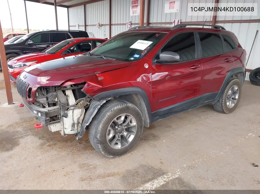 2019 Jeep Cherokee Trailhawk Elite 4X4 VIN: 1C4PJMBN4KD100688 Lot: 45586615