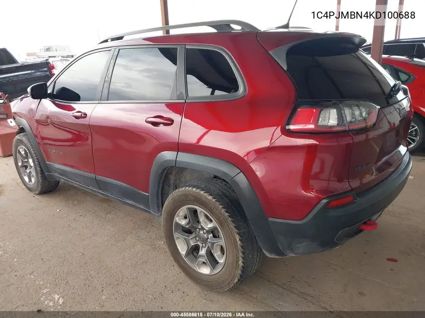 2019 Jeep Cherokee Trailhawk Elite 4X4 VIN: 1C4PJMBN4KD100688 Lot: 45586615