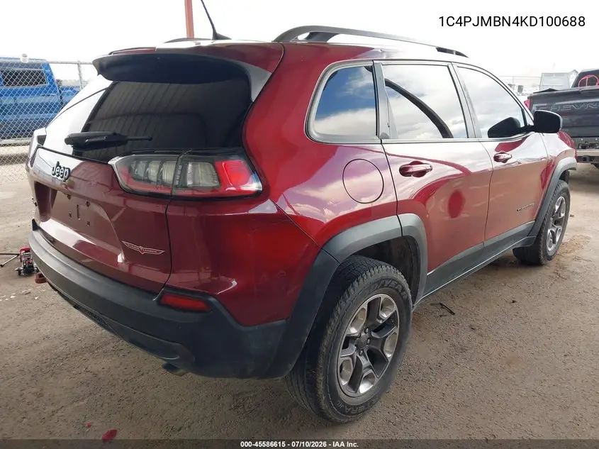 2019 Jeep Cherokee Trailhawk Elite 4X4 VIN: 1C4PJMBN4KD100688 Lot: 45586615
