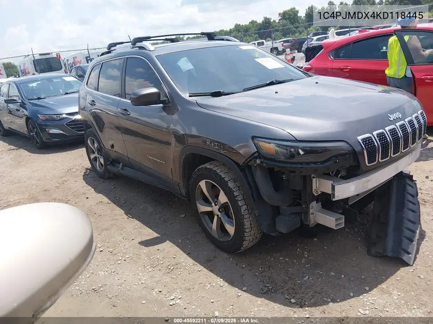 2019 Jeep Cherokee Limited 4X4 VIN: 1C4PJMDX4KD118445 Lot: 45592211