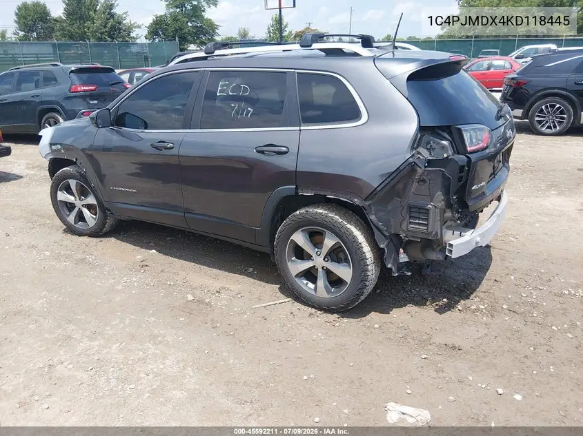 2019 Jeep Cherokee Limited 4X4 VIN: 1C4PJMDX4KD118445 Lot: 45592211