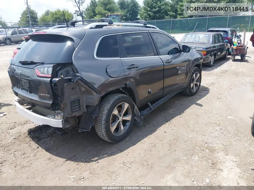 2019 Jeep Cherokee Limited 4X4 VIN: 1C4PJMDX4KD118445 Lot: 45592211