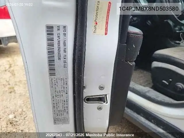 2022 Jeep Cherokee Trailhawk VIN: 1C4PJMBX8ND503580 Lot: 20267043
