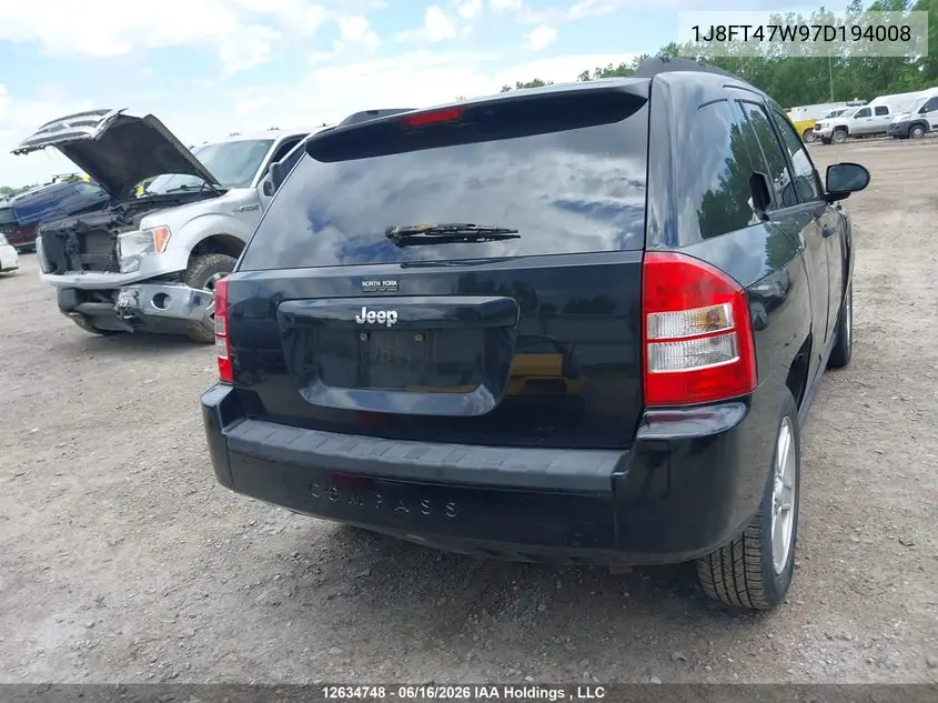 2007 Jeep Compass VIN: 1J8FT47W97D194008 Lot: 12634748