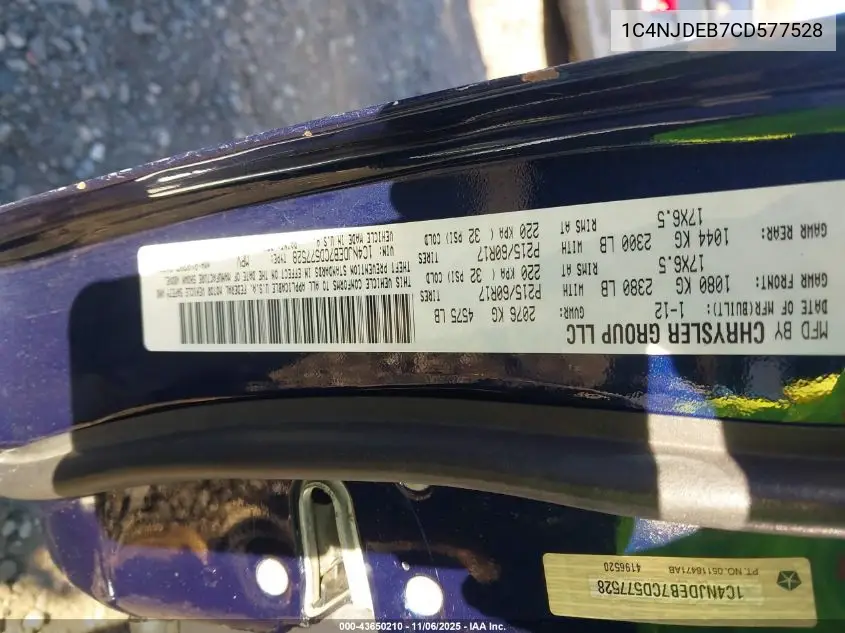 1C4NJDEB7CD577528 2012 Jeep Compass Latitude