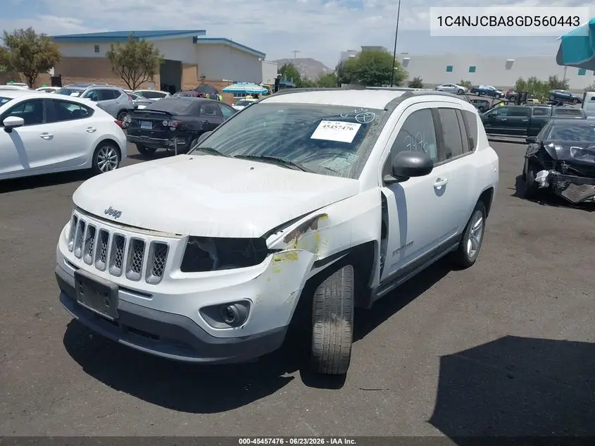 2016 Jeep Compass Sport VIN: 1C4NJCBA8GD560443 Lot: 45457476