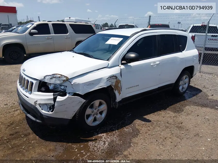 2016 Jeep Compass Sport VIN: 1C4NJCBA1GD794939 Lot: 45594324
