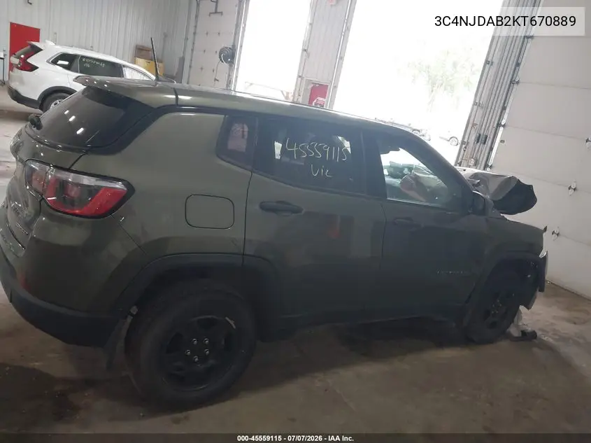 2019 Jeep Compass Sport 4X4 VIN: 3C4NJDAB2KT670889 Lot: 45559115