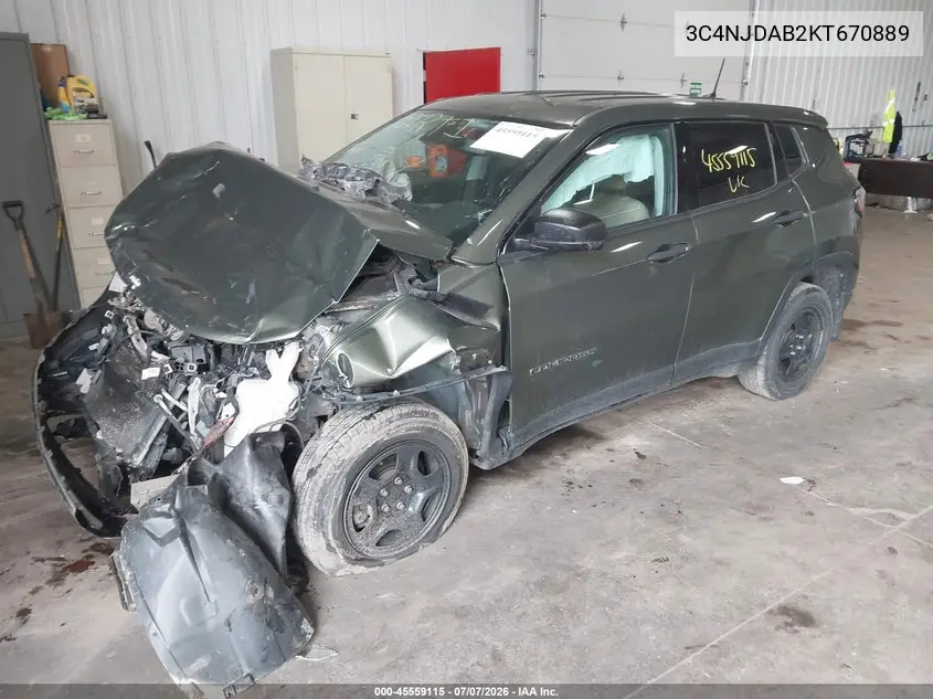 2019 Jeep Compass Sport 4X4 VIN: 3C4NJDAB2KT670889 Lot: 45559115