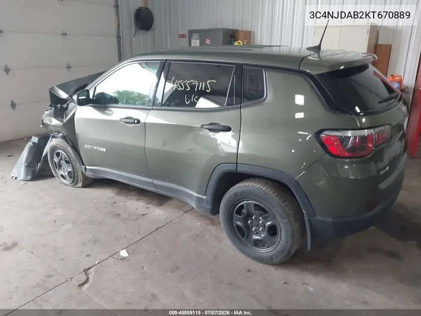 2019 Jeep Compass Sport 4X4 VIN: 3C4NJDAB2KT670889 Lot: 45559115