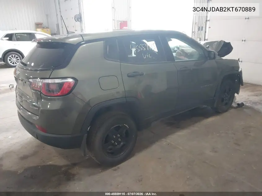 2019 Jeep Compass Sport 4X4 VIN: 3C4NJDAB2KT670889 Lot: 45559115