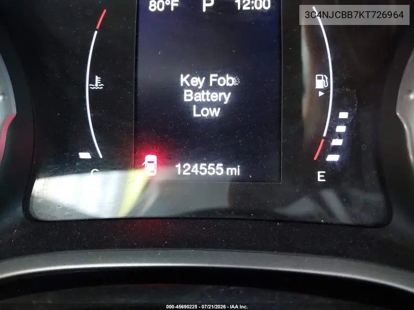 2019 Jeep Compass Altitude Fwd VIN: 3C4NJCBB7KT726964 Lot: 45690225
