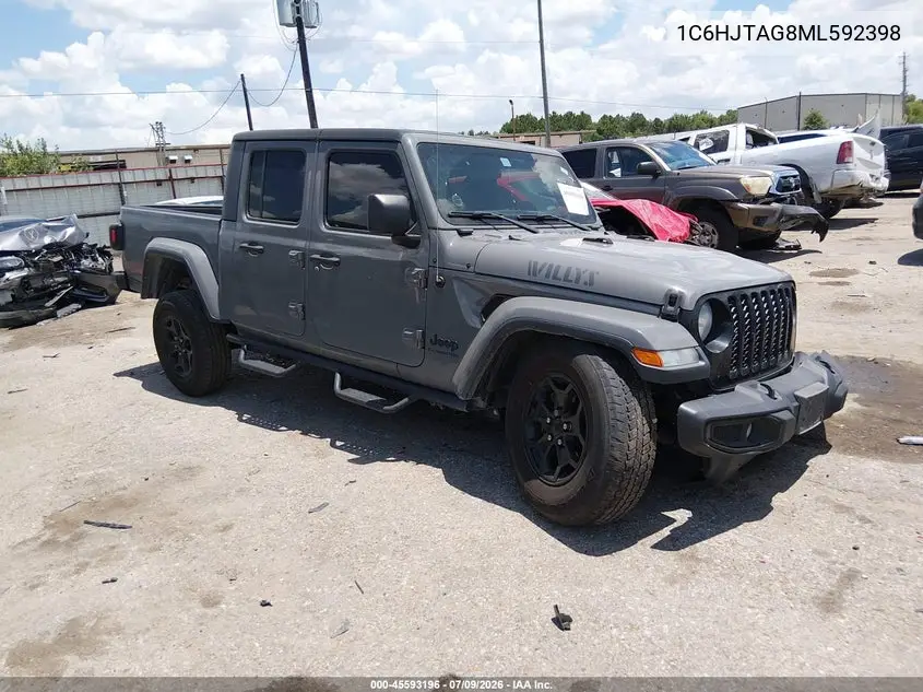 2021 Jeep Gladiator Willys 4X4 VIN: 1C6HJTAG8ML592398 Lot: 45593196