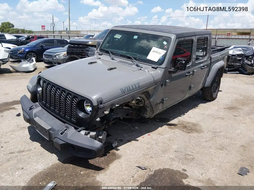2021 Jeep Gladiator Willys 4X4 VIN: 1C6HJTAG8ML592398 Lot: 45593196