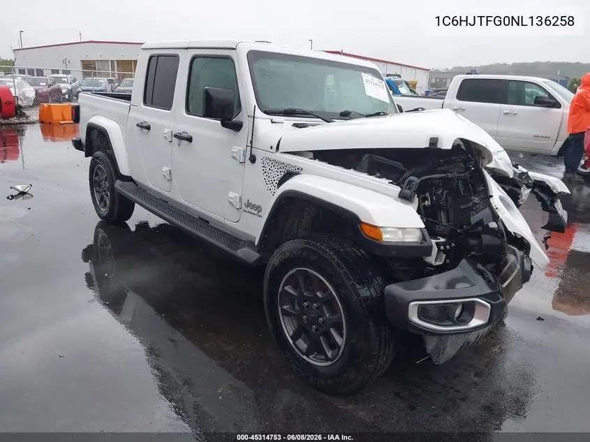 2022 Jeep Gladiator Overland 4X4 VIN: 1C6HJTFG0NL136258 Lot: 45314753