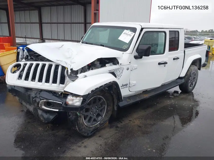 2022 Jeep Gladiator Overland 4X4 VIN: 1C6HJTFG0NL136258 Lot: 45314753