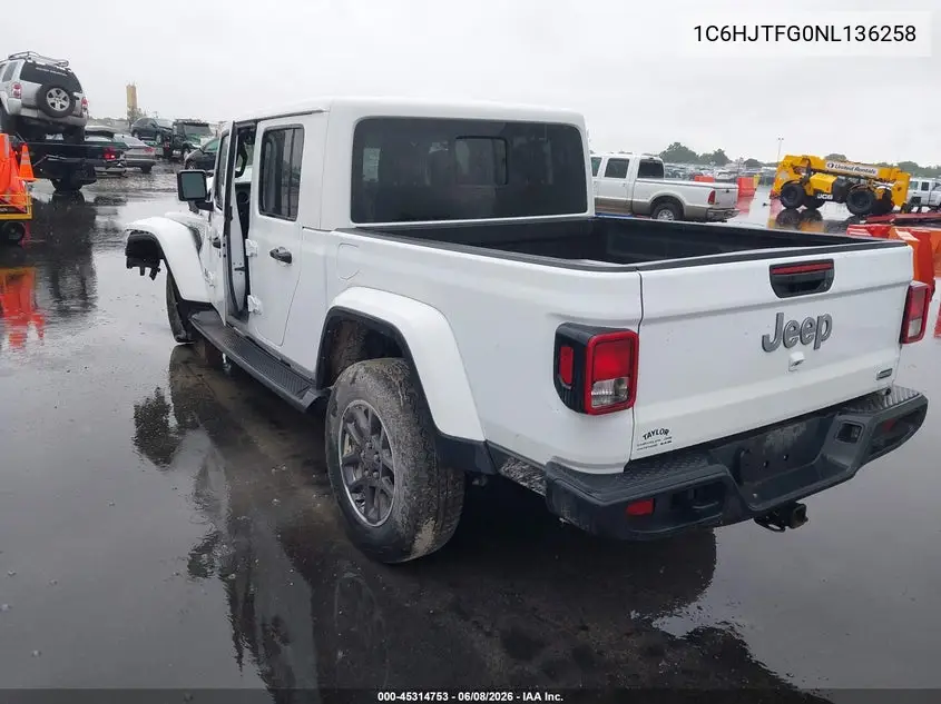 2022 Jeep Gladiator Overland 4X4 VIN: 1C6HJTFG0NL136258 Lot: 45314753