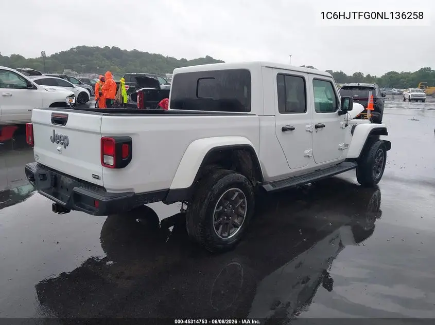 2022 Jeep Gladiator Overland 4X4 VIN: 1C6HJTFG0NL136258 Lot: 45314753