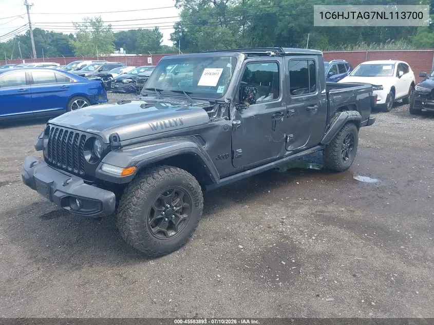 2022 Jeep Gladiator Willys 4X4 VIN: 1C6HJTAG7NL113700 Lot: 45583893