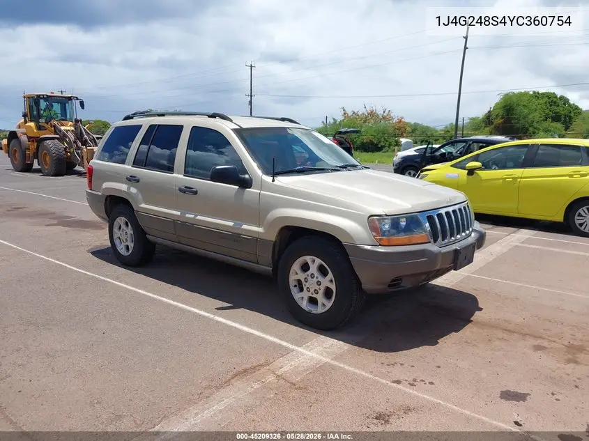 2000 Jeep Grand Cherokee Laredo VIN: 1J4G248S4YC360754 Lot: 45209326