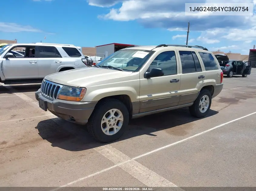 2000 Jeep Grand Cherokee Laredo VIN: 1J4G248S4YC360754 Lot: 45209326