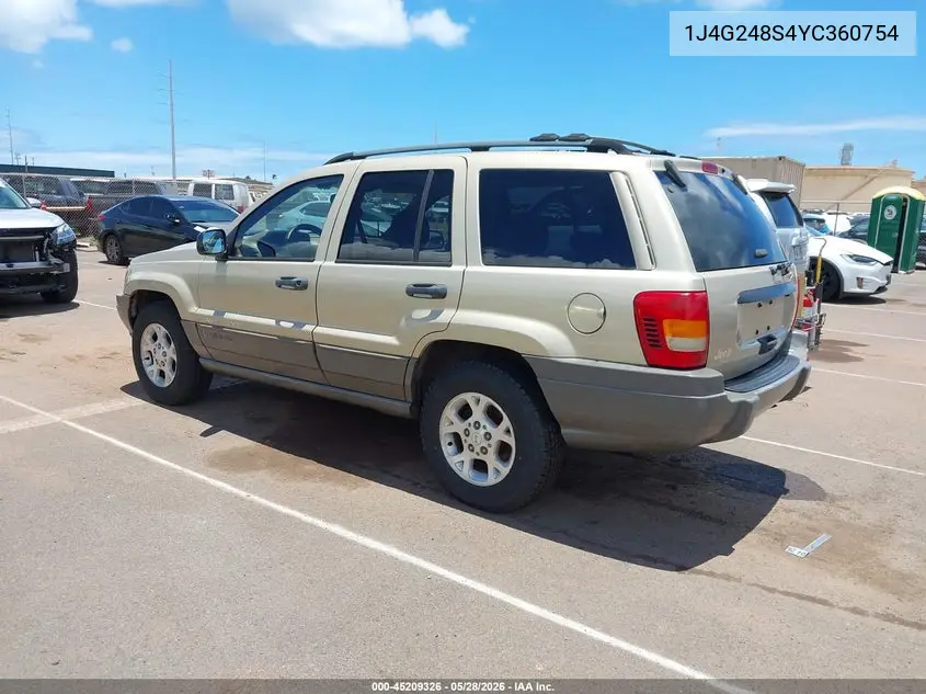 2000 Jeep Grand Cherokee Laredo VIN: 1J4G248S4YC360754 Lot: 45209326