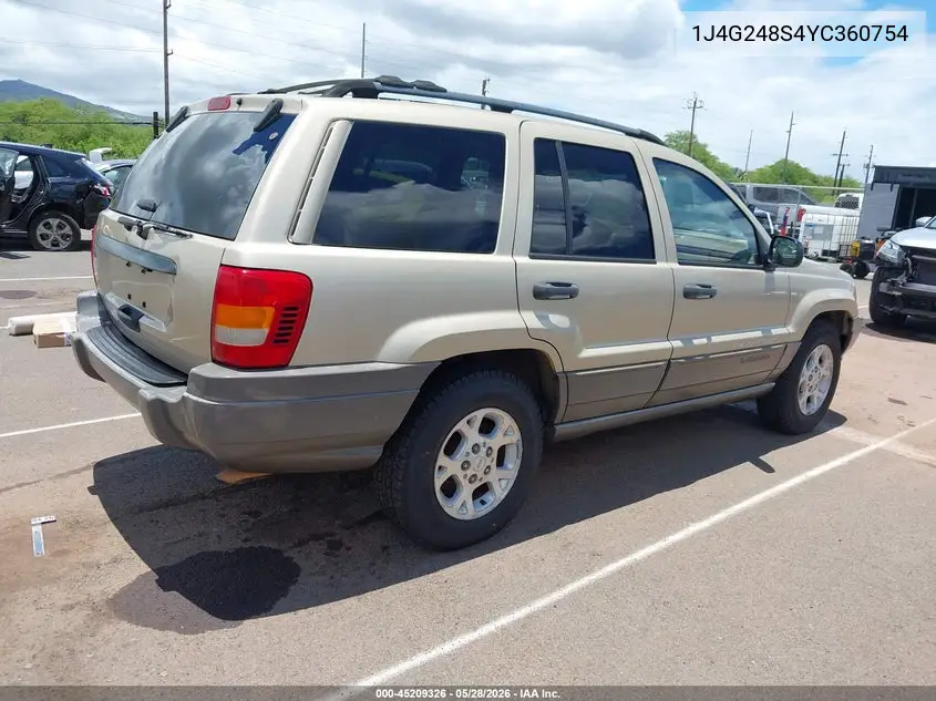 2000 Jeep Grand Cherokee Laredo VIN: 1J4G248S4YC360754 Lot: 45209326