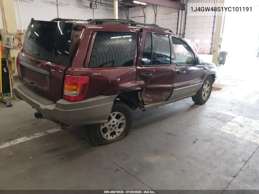 2000 Jeep Grand Cherokee Laredo VIN: 1J4GW48S1YC101191 Lot: 45670830