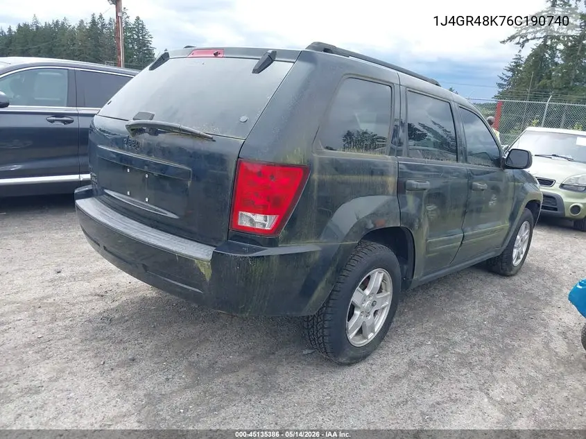 2006 Jeep Grand Cherokee Laredo VIN: 1J4GR48K76C190740 Lot: 45135386