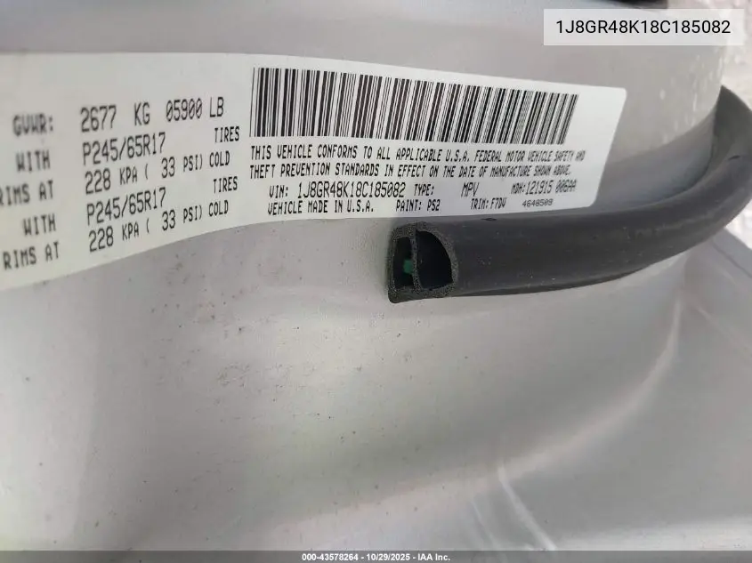 1J8GR48K18C185082 2008 Jeep Grand Cherokee Laredo