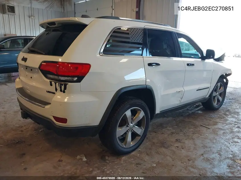 2014 Jeep Grand Cherokee Limited VIN: 1C4RJEBG2EC270851 Lot: 45375509