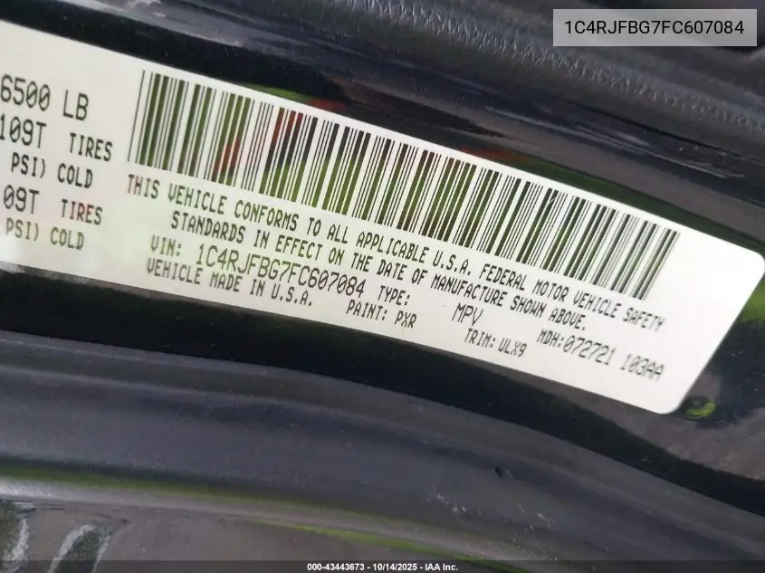 1C4RJFBG7FC607084 2015 Jeep Grand Cherokee Limited