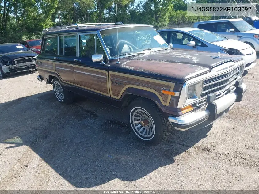 1989 Jeep Grand Wagoneer VIN: 1J4GS5872KP103092 Lot: 45321735