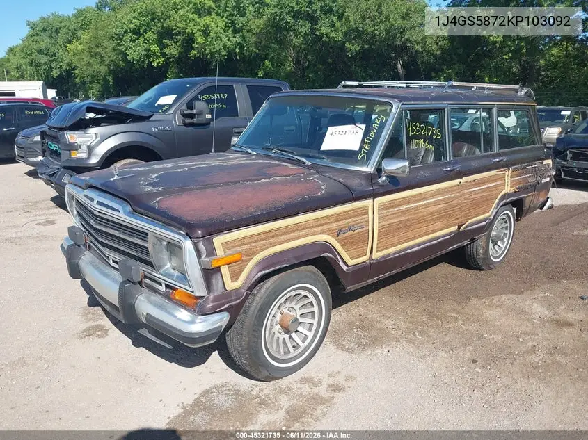 1989 Jeep Grand Wagoneer VIN: 1J4GS5872KP103092 Lot: 45321735