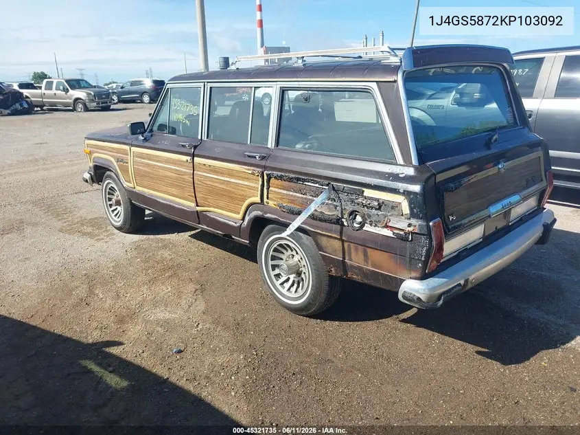 1989 Jeep Grand Wagoneer VIN: 1J4GS5872KP103092 Lot: 45321735