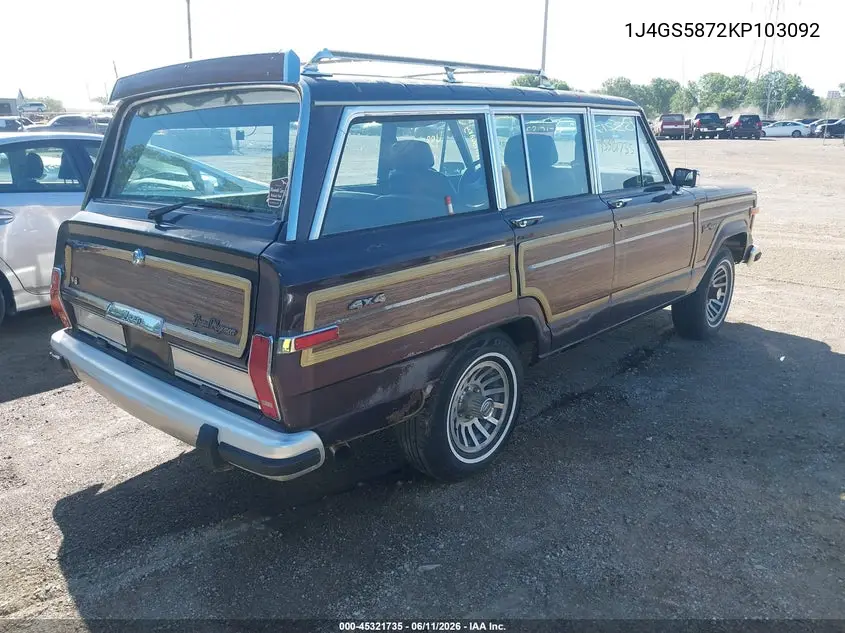 1989 Jeep Grand Wagoneer VIN: 1J4GS5872KP103092 Lot: 45321735