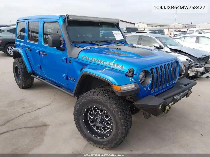 2021 Jeep Wrangler 4Xe Unlimited Rubicon 4X4 VIN: 1C4JJXR64MW758427 Lot: 45274251