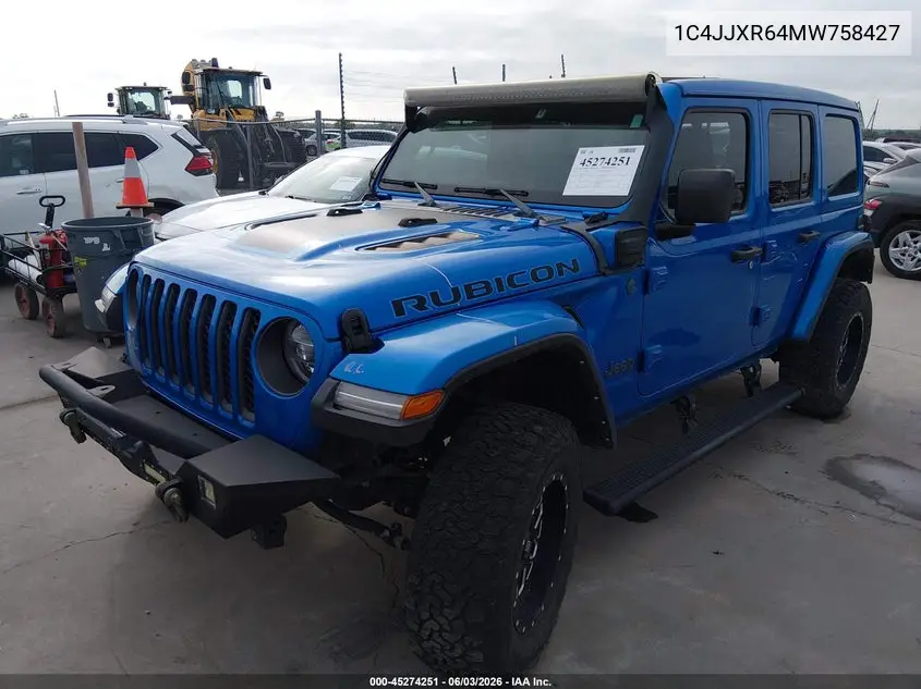2021 Jeep Wrangler 4Xe Unlimited Rubicon 4X4 VIN: 1C4JJXR64MW758427 Lot: 45274251