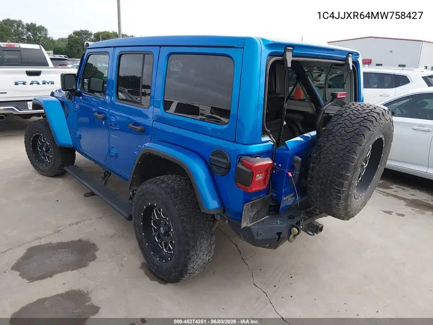 2021 Jeep Wrangler 4Xe Unlimited Rubicon 4X4 VIN: 1C4JJXR64MW758427 Lot: 45274251