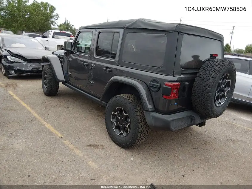 2021 Jeep Wrangler 4Xe Unlimited Rubicon 4X4 VIN: 1C4JJXR60MW758506 Lot: 45293497