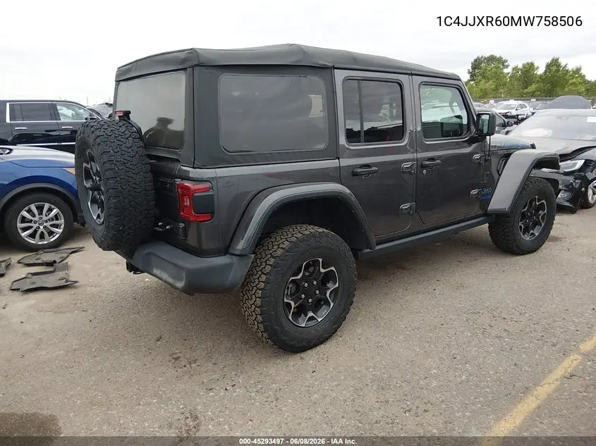 2021 Jeep Wrangler 4Xe Unlimited Rubicon 4X4 VIN: 1C4JJXR60MW758506 Lot: 45293497