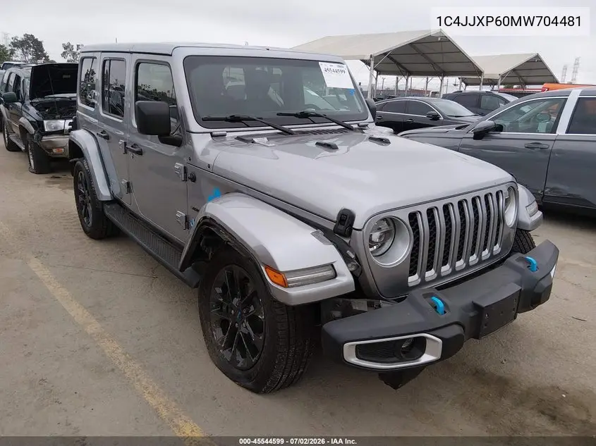 2021 Jeep Wrangler 4Xe Unlimited Sahara 4X4 VIN: 1C4JJXP60MW704481 Lot: 45544599